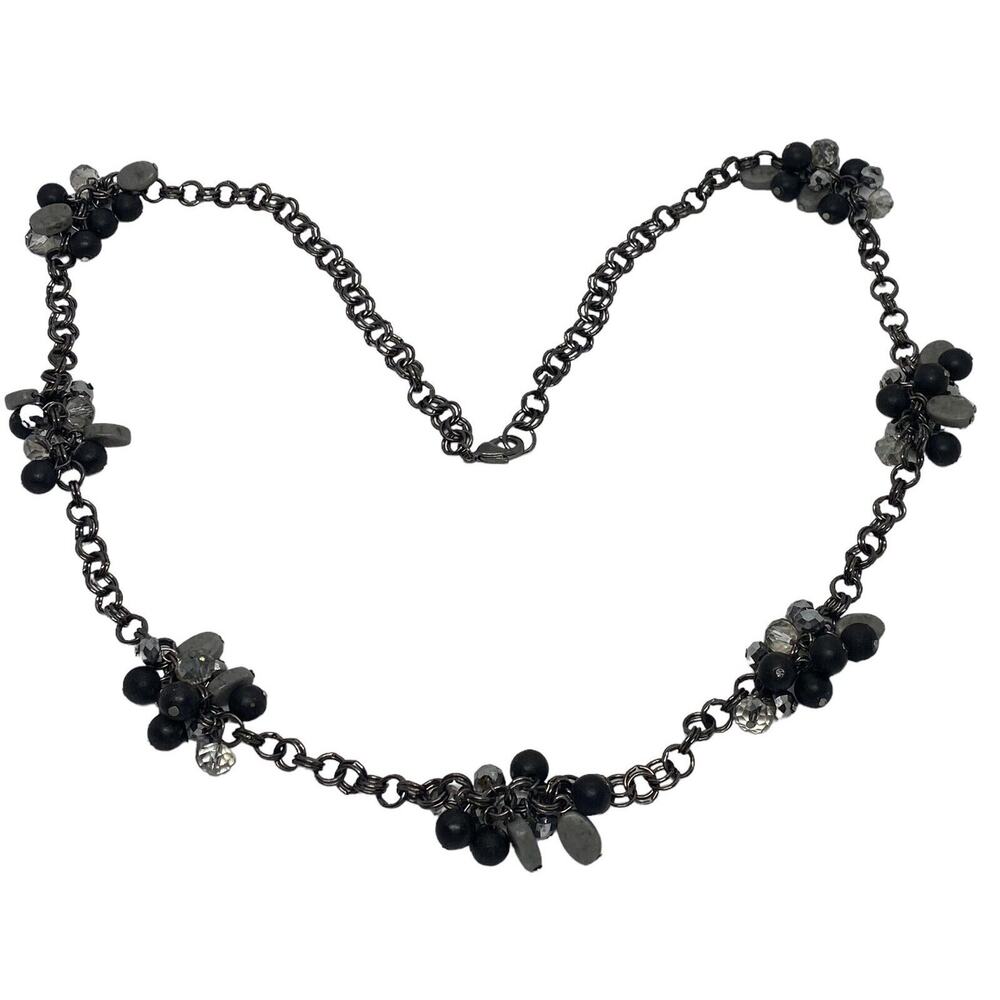 St. Emerald 36" Necklace Black Chain Faceted Black Silver Cluster Beads Fashion - Picture 3 of 13